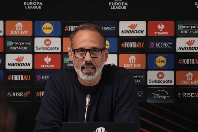 Sport Bilder des Tages Europa League, FC Midtjylland vs TSG 1899 Hoffenheim 24.09.2024, MCH Arena, Herning, Europa League, FC Midtjylland vs TSG 1899 Hoffenheim , im Bild Pressekonferenz mit Trainer Pellegrino Matarazzo (Hoffenheim) und Jacob Bruun Larsen (Hoffenheim) Herning MCH Arena Dänemark