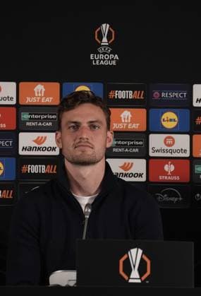 Europa League, FC Midtjylland vs TSG 1899 Hoffenheim 24.09.2024, MCH Arena, Herning, Europa League, FC Midtjylland vs TSG 1899 Hoffenheim , im Bild Pressekonferenz mit Trainer Pellegrino Matarazzo (Hoffenheim) und Jacob Bruun Larsen (Hoffenheim) Herning MCH Arena Dänemark