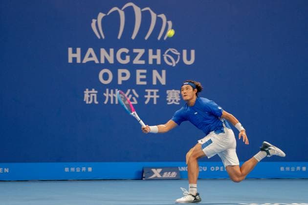 HANGZHOU, CHINA - SEPTEMBER 24: Zhang Zhizhen of China competes in the Men s Singles Final match against Marin Cilic of Croatia on day 7 of 2024 Hangzhou Open at the Hangzhou Olympic Sports Expo Center on September 24, 2024 in Hangzhou, Zhejiang Province of China.  Copyright: xVCGx 111519907164