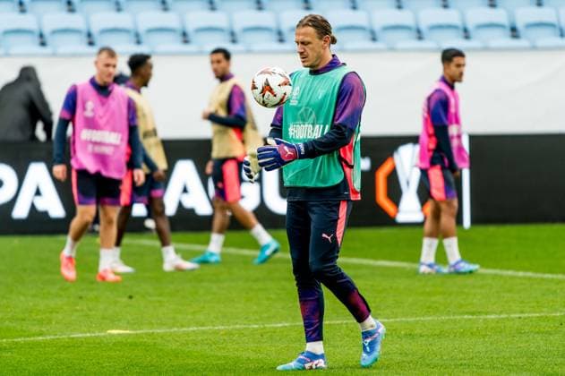 Sport Bilder des Tages 240925 Goalkeeper Johan Dahlin of Malmö FF during a training session with Malmö FF on September 25, 2024 in Malmö. Photo: Christian Örnberg BILDBYRAN COP 166 CO0469 fotboll football soccer fotball uefa europa league träning practice training malmö ff bbeng Copyright: CHRISTIANxÖRNBERG BB240925CO001