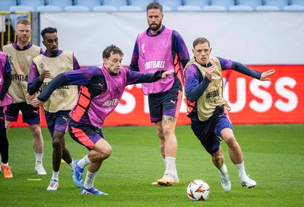 MALMÖ 2024-09-25 Anders Christiansen, Taha Ali, Colin Rösler, Pontus Jansson och Sören Rieks vid onsdagens träning med MFF pa Eleda Stadion inför Europa League matchen mot Rangers. STAD SVERIGE x50090x