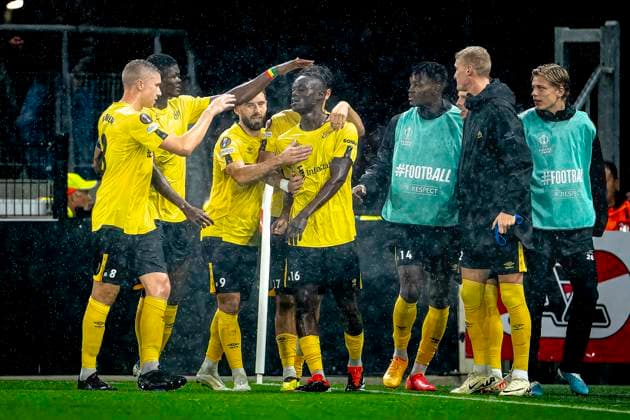 IF Elfsborg midfielder Timothy Noor Ouma scores the 0-1 and celebrating the goal, during the match AZ - Elfsborg at the AZ Stadium for the UEFA Europa League - League phase - Matchday 1 season 2024-2025 in ALKMAAR, Netherlands on 25 september 2024, (photo by Marcel van Dorst EYE4images DeFodi Images) Defodi-746_190470