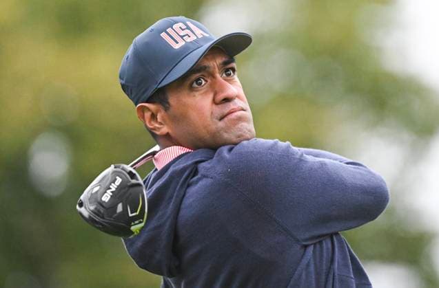 September 25, 2024, Montreal, Pq, Canada: United States team member Tony Finau watches his drive during a practice round at the Presidents Cup at Royal Montreal Golf Club in Montreal, Wednesday, September 25, 2024. Canada News - September 25, 2024  - ZUMAc35_ 20240925_zaf_c35_031 Copyright: xGrahamxHughesx