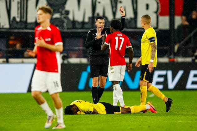 ALKMAAR - 25-09-2024, AFAS Stadium. UEFA Europa League, season 2024 2025 during the match AZ - Elfsborg. AZ player Jayden Addai. fotboll football soccer fotball uefa europa league az alkmaar elfsborg bbeng Copyright: VINCENTxDExVRIES BB240925BB478