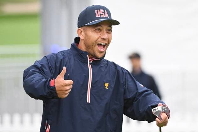 September 25, 2024, Montreal, Pq, Canada: United States team member Xander Schauffele jokes around on the practice putting green during a practice round at the Presidents Cup at Royal Montreal Golf Club in Montreal, Wednesday, September 25, 2024. Canada News - September 25, 2024  - ZUMAc35_ 20240925_zaf_c35_012 Copyright: xGrahamxHughesx