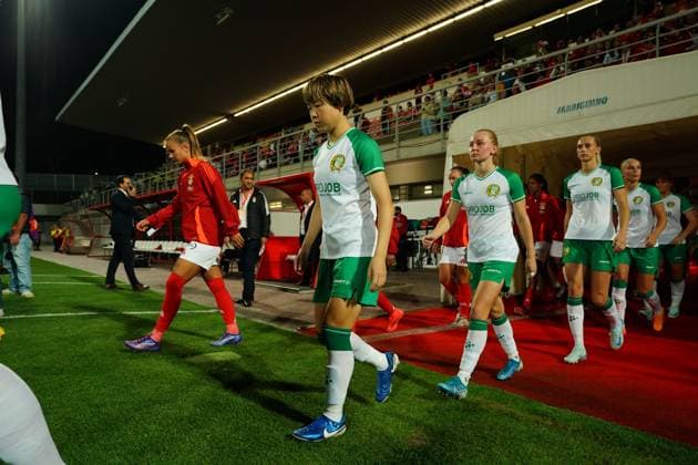 240925 Asato Miyagawa of Hammarby ahead of the UEFA Women s Champions League football match between Benfica and Hammarby on September 25, 2024 in Lissabon. Photo: Gualter Fatia BILDBYRAN kod XZ XZ0190 fotboll football soccer fotball champions league benfica hammarby dam bbeng Copyright: GUALTERxFATIA BB240925BB636
