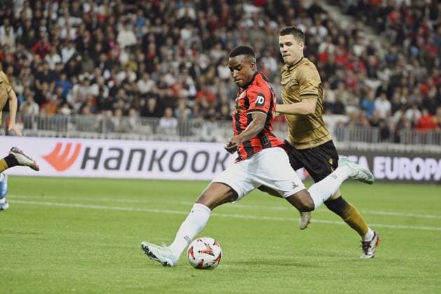 Forward MOUKOKO Youssoufa (OGC Nice):. OGC Nice (FRA) vs Real Sociedad (ESP), C3 J1 Europa League in Allianz Riviera Stadium, NICE, France, on 25 September 2024. FOOTBALL : OGC Nice vs Real sociedad - Europa League - C3 - J1 - 09 25 24 FredDides Panoramic 