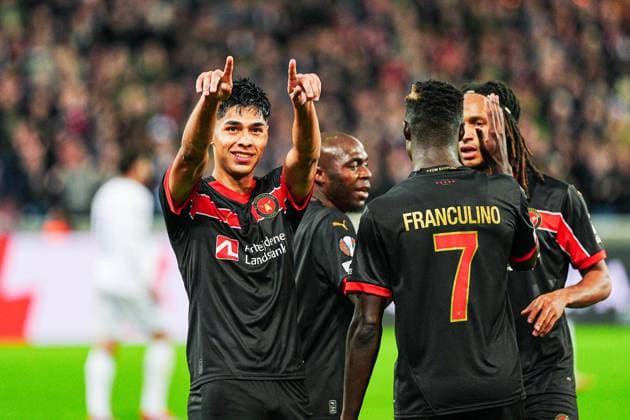 Sport Bilder des Tages Torjubel nach Tor zum 1:0 Dario Osorio (FC Midtjylland, 11) DEN, FC Midtjylland vs. TSG 1899 Hoffenheim, Fussball, UEFA Europa League, Spieltag 1, Spielzeit 2024 25, 25.09.2024 DEN, FC Midtjylland vs. TSG 1899 Hoffenheim, Fussball, UEFA Europa League, Spieltag 1, Spielzeit 2024 25, 25.09.2024 Herning Copyright: xEibner-Pressefoto MarcelxvonxFehrnx EP_MFN