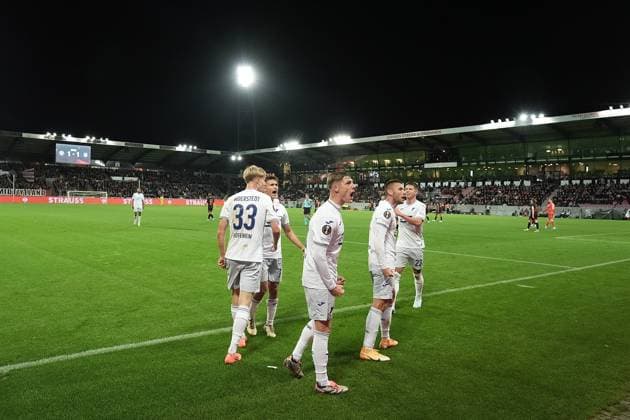 Europa League, FC Midtjylland vs TSG 1899 Hoffenheim 25.09.2024, MCH Arena, Herning, Europa League, FC Midtjylland vs TSG 1899 Hoffenheim , im Bild Max Moerstedt (Hoffenheim) freut sich über das Tor zum 1:1. Herning MCH Arena Dänemark
