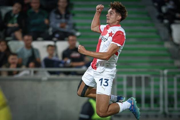 Sport Bilder des Tages Football - Europa League - Group phase - PFC Ludogorets - SK Slavia Prague - 25.09.2024 Mojmir Chytil from SK Slavia Prague celebrating after scoring a goal against PFC Ludogorets. Bulgaria Copyright: xYulianxTodorovx