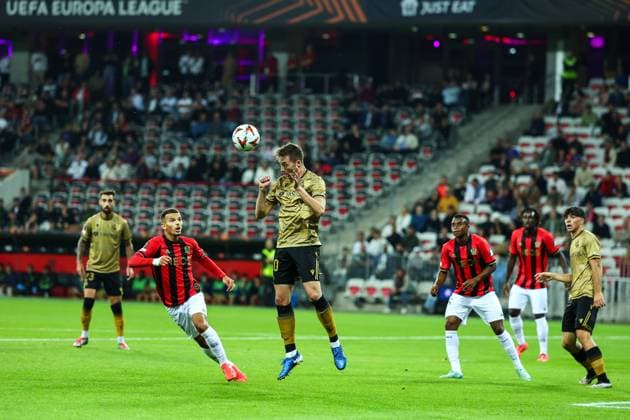 25th September 2024 - UEFA EUROPA LEAGUE - MATCH 1 - SEASON 2024 2025 - OGC NICE vs REAL SOCIEDAD - ALLIANZ RIVIERA STADIUM pacheco (jon) in action on a sight of bouanani (badredine) NICE FRANCE Copyright: xSPORTPIXPRESSx xFREDxPORCUx