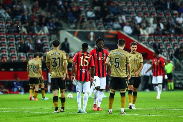 25th September 2024 - UEFA EUROPA LEAGUE - MATCH 1 - SEASON 2024 2025 - OGC NICE vs REAL SOCIEDAD - ALLIANZ RIVIERA STADIUM the disappointment of guessand (evann) and moukoko (youssoufa) in 2nd halftime NICE FRANCE Copyright: xSPORTPIXPRESSx xFREDxPORCUx