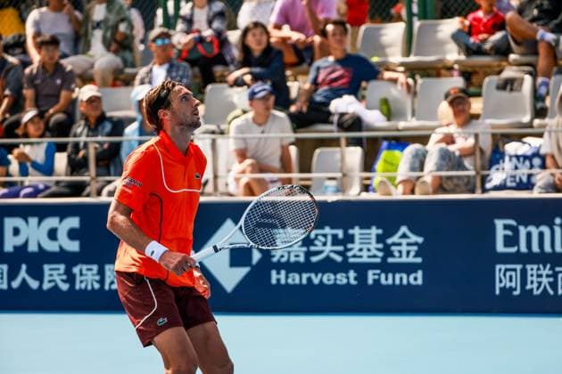 BEIJING, CHINA - SEPTEMBER 25: Arthur Rinderknech of France competes in the Men s Singles Qualifying Round 2 match against Jakub Mensik of Czechia on day three of 2024 China Open at National Tennis Center on September 25, 2024 in Beijing, China.  Copyright: xVCGx 111520246127