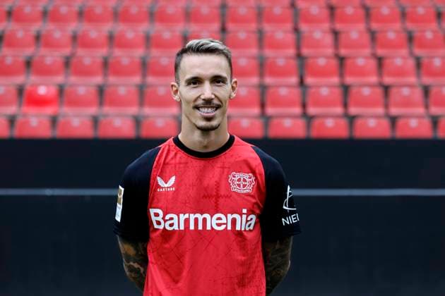 Leverkusen, Deutschland, Germany 1. Fussball Bundesliga, Porträttermin am 25. 09. 2024 in der Bay-Arena in Leverkusen Alejandro GRIMALDO ; Bayer 04 Leverkusen ; 1.BL, Porträtermin 2024 2025, Photo: Norbert Schmidt, Duesseldorf