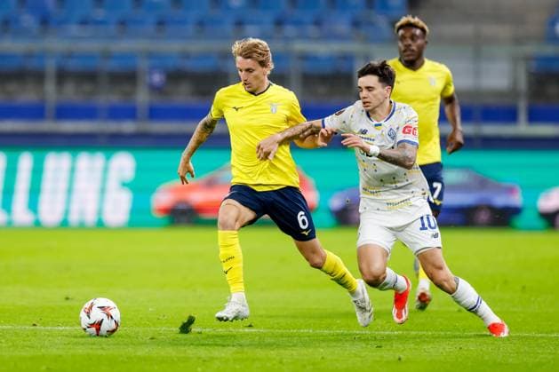 Hamburg, 25. September 2024 - Fußball, UEFA Europa League 2024 25, Dynamo Kiew - Lazio Rom: Nicolo Rovella (Lazio Rom, 6), Mykola Shaparenko (Dynamo Kiew, 10)