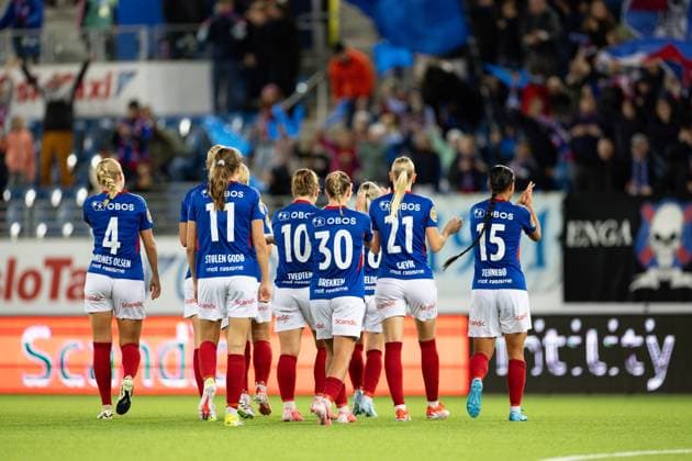 Oslo, Norway, September 25th 2024: Players of Valerenga celebrates after scoring during the UEFA Womens Champions League round 2 football match between Valerenga and Anderlecht at Intility Arena in Oslo, Norway. (Ane Frosaker SPP) Copyright: xAnexFrosakerx xSPPx spp-en-AnFrSp-_F_29188
