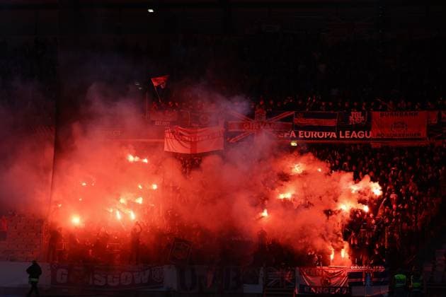 Rangers fans let off red flares Malmo v Rangers, UEFA Europa League, Group Stage, Football, Eleda Stadion, Malmo, Sweden, 26 Sep 2024 EDITORIAL USE ONLY No use with unauthorised audio, video, data, fixture lists, club league logos or live services. Online in-match use limited to 120 images, no video emulation. No use in betting, games or single club league player publications. Copyright: xMichaelxZemanek Shutterstockx 14739047m