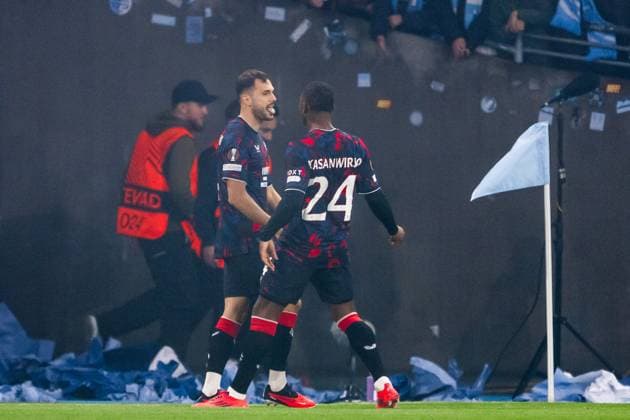 240926 Nedim Bajrami of Rangers celebrates the 0-1 goal during the UEFA Europa League football match between Malmö FF and Rangers on September 26, 2024 in Malmö. Photo: Petter Arvidson BILDBYRAN kod PA PA0884 fotboll football soccer fotball uefa europa league malmö ff rangers bbeng jubel Copyright: PETTERxARVIDSON BB240926PA066