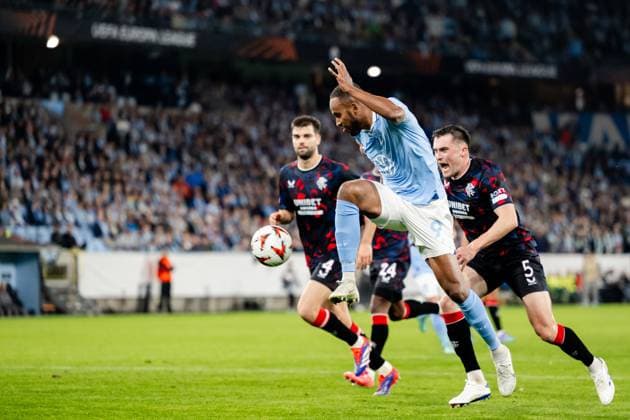 240926 Isaac Kiese Thelin of Malmö FF with a offside goal during the UEFA Europa League football match between Malmö FF and Rangers on September 26, 2024 in Malmö. Photo: Petter Arvidson BILDBYRAN kod PA PA0884 fotboll football soccer fotball uefa europa league malmö ff rangers bbeng Copyright: PETTERxARVIDSON BB240926PA070