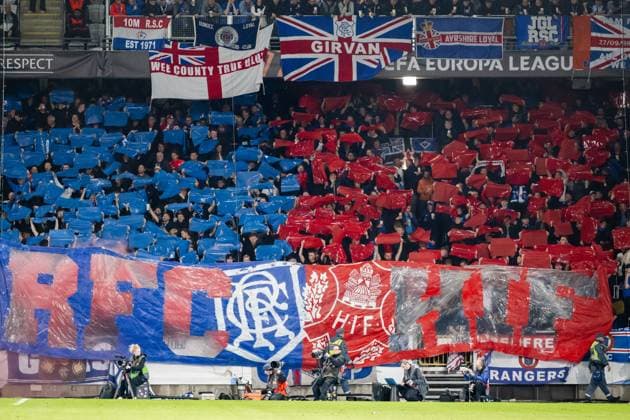 240926 Fans of Rangers and Helsingborg during the UEFA Europa League football match between Malmö FF and Rangers on September 26, 2024 in Malmö. Photo: Petter Arvidson BILDBYRAN kod PA PA0884 fotboll football soccer fotball uefa europa league malmö ff rangers bbeng publik Copyright: PETTERxARVIDSON BB240926PA089
