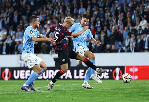 Ross McCausland of Rangers scores his sides second goal Malmo v Rangers, UEFA Europa League, Group Stage, Football, Eleda Stadion, Malmo, Sweden, 26 Sep 2024 EDITORIAL USE ONLY No use with unauthorised audio, video, data, fixture lists, club league logos or live services. Online in-match use limited to 120 images, no video emulation. No use in betting, games or single club league player publications. Copyright: xMichaelxZemanek Shutterstockx 14739047ac