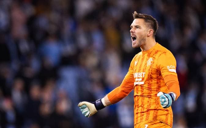 Rangers goalkeeper Jack Butland celebrates winning the Europa League football match between Malmö FF and Rangers FC at Malmö New Stadium in Malmo, Sweden September 26, 2024. MALMÖ SVERIGE ttexport x10600x