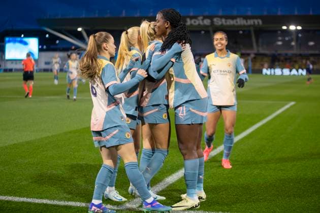 Manchester City v Paris FC: UEFA Women s Champions League 2nd Round 2nd Leg Chloe Kelly 9 of Manchester City W.F.C. celebrates her goal during the UEFA Women s Champions League Second Round 2nd Leg match between Manchester City and Paris FC at the Joie Stadium in Manchester, England, on September 26, 2024. Manchester United Kingdom  Copyright: xMIxNewsx originalFilename:fletcher-manchest240926_npTm9.jpg