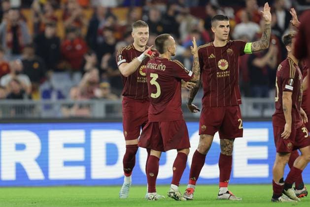 RomaÃ¢ÂÄÂ™s Ukrainian forward Artem Dovbyk celebrates after scoring a goal during UEFA Europa League phase match day1 match between AS Roma vs Athletic Club at Olimpico stadium on September 06, 2024 in Rome, Italy.  Copyright: xAntonioxBalasco IPAxSportx xipa-x xx IPA_50071415 IPA_Agency_IPA50071415