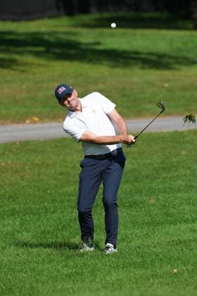 September 26, 2024, Montreal, Pq, Canada: United States team member Keegan Bradley chips onto the fifth hole green during a first round four-ball match at the Presidents Cup golf tournament at the Royal Montreal Golf Club in Montreal, Thursday, Sept. 26, 2024. Canada News - September 26, 2024  - ZUMAc35_ 20240926_zaf_c35_085 Copyright: xChristinnexMuschix