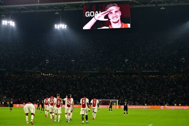 AMSTERDAM - Ajax celebrates Kenneth Taylor of Ajax s 3-0 during the UEFA Europa League match between AFC Ajax Amsterdam and Besiktas JK at the Johan Cruijff ArenA on Sept. 26, 2024 in Amsterdam, Netherlands. ANP OLAF KRAAK UEFA Europa League 2024 25 League Phase MD1 2024 25 xVIxANPxSportx xxANPxIVx 509446507 originalFilename: 509446507.jpg