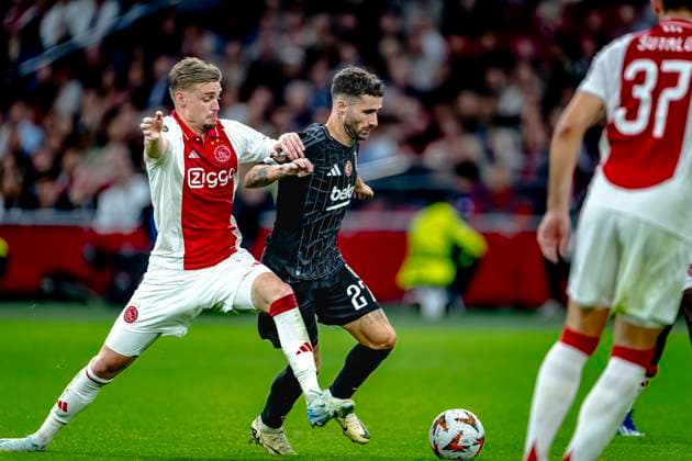 AFC Ajax Amsterdam midfielder Kenneth Taylor, Besiktas JK forwarder Rafa Silva, during the match Ajax - Besiktas at the Johan Cruijff ArenA for the UEFA Europa League - League phase - Matchday 1 season 2024-2025 in AMSTERDAM, Netherlands on 26 september 2024, (photo by Marcel van Dorst EYE4images DeFodi Images) Defodi-746_190764
