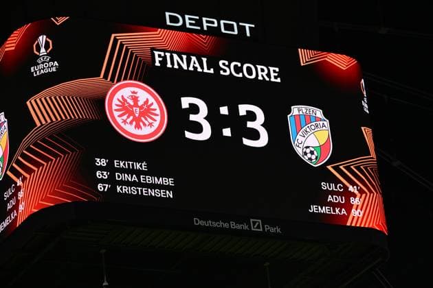 26.09.2024, xsltx, Fussball UEFA Europa League, Eintracht Frankfurt - Viktoria Pilsen emspor, v.l. Endergebnis (DFL DFB REGULATIONS PROHIBIT ANY USE OF PHOTOGRAPHS as IMAGE SEQUENCES and or QUASI-VIDEO) Frankfurt am Main