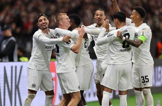 26.09.2024, Fussball UEFA Europa League, Eintracht Frankfurt - FC Viktoria Pilsen, emonline, emspor, v.l., Torjubel zum 3:1 durch Rasmus Kristensen (Eintracht Frankfurt), Goal celebration, celebrate the goal DFL DFB REGULATIONS PROHIBIT ANY USE OF PHOTOGRAPHS AS IMAGE SEQUENCES AND OR QUASI-VIDEO. xdcx Copyright: HMBxMedia