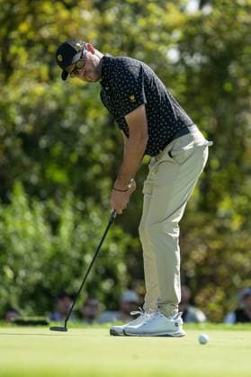 MONTREAL, QC - SEPTEMBER 26: International Team golfer Corey Conners on the third green at the 2024 Presidents Cup on September 26, 2024 at The Royal Montreal Golf Club in Montreal, QC (Photo by Vincent Ethier Icon Sportswire) GOLF: SEP 26 Presidents Cup EDITORIAL USE ONLY Icon240926102
