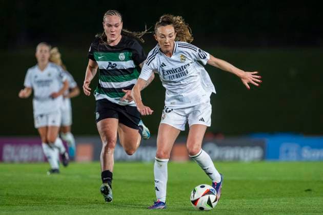 Real Madrid vs Sporting CP: UEFA Women s Champions League 2nd Round 2nd Leg Caroline Weir of Real Madrid in action with the ball during the UEFA Women s Champions League 2nd Round 2nd Leg match between Real Madrid and Sporting CP at Estadio Alfredo Di Stefano on September 26, 2024 in Madrid, Spain. Madrid Estadio Alfredo Di Stefano Madrid Spain Copyright: xAlbertoxGardinx AGardin_20240926_Football_WChampions_Real_Madrid_vs_Sporting_081
