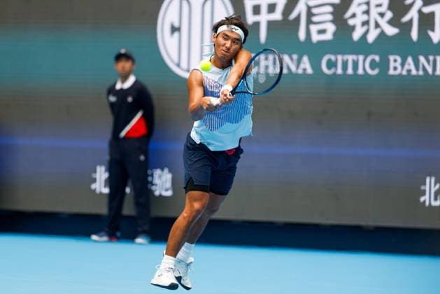 BEIJING, CHINA - SEPTEMBER 27: Bu Yunchaokete of China competes in the Men s Singles Round of 32 match against Shang Juncheng of China on day five of 2024 China Open at National Tennis Center on September 27, 2024 in Beijing, China.  Copyright: xVCGx 111520482476