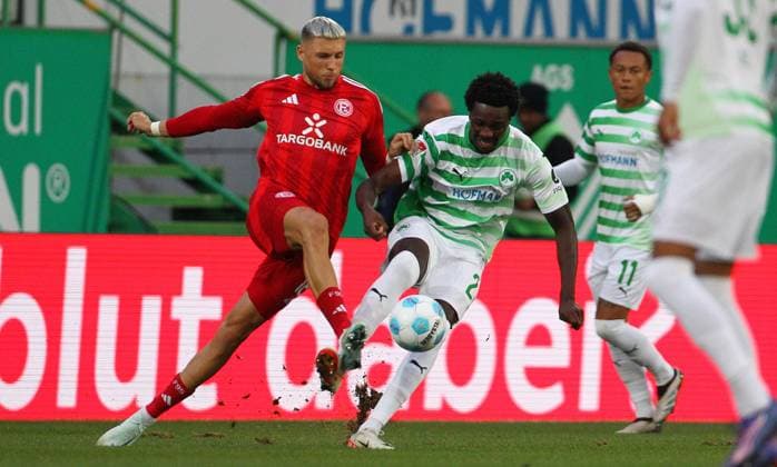 Nuiemiec - Jung , SpVgg Greuther Fürth - Fortuna Düsseldorf , 2.Bundesliga - Spieltag 7 , Fußball , in den Sportpark Ronhof Stadion, Fürth, Bayern , Deutschland . September 27, 2024 - Photo: Davide Elias Ipa Photo Pressefoto DENL Copyright: xx