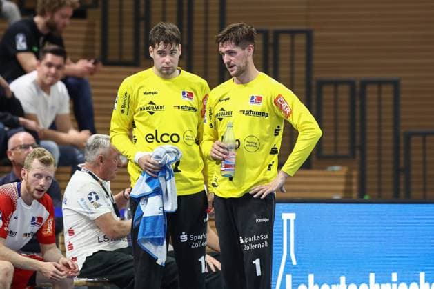 27.09.2024, xtgx, Handball - 2. Bundesliga HC Elbflorenz Dresden - HBW Balingen Weilstetten v.l. Benedek Nagy (Balingen, 12), Mateusz Kornecki (Balingen, 1) Dresden