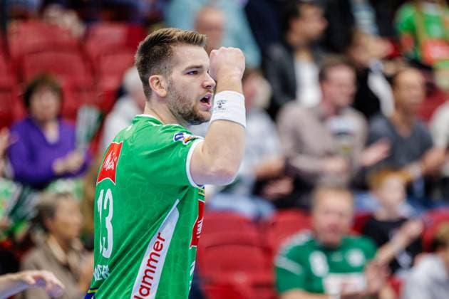 Ian Weber (GWD Minden, 13) jubelt nach Torerfolg Tor GER, GWD Minden vs. VfL Luebeck-Schwartau, Handball, 2. Bundesliga, 4. Spieltag, Spielzeit 2024 2025, 27.09.2024 GER, GWD Minden vs. VfL Luebeck-Schwartau, Handball, 2. Bundesliga, 4. Spieltag, Spielzeit 2024 2025, 27.09.2024 Luebbecke