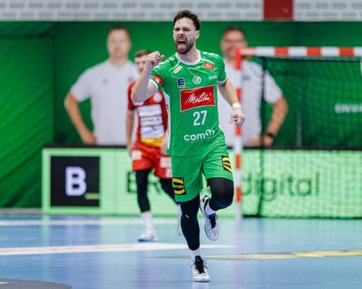 Max Staar (GWD Minden, 27) jubelt nach Torerfolg Tor GER, GWD Minden vs. VfL Luebeck-Schwartau, Handball, 2. Bundesliga, 4. Spieltag, Spielzeit 2024 2025, 27.09.2024 GER, GWD Minden vs. VfL Luebeck-Schwartau, Handball, 2. Bundesliga, 4. Spieltag, Spielzeit 2024 2025, 27.09.2024 Luebbecke