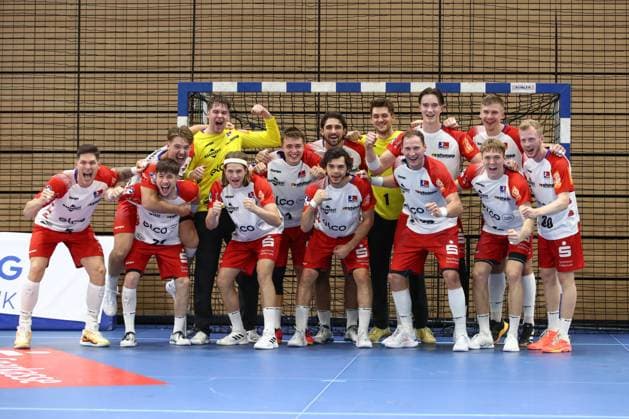 27.09.2024, xtgx, Handball, 2. Bundesliga, HC Elbflorenz Dresden - HBW Balingen Weilstetten, emspor v.l. Balingen Jubel ueber den Sieg, Jubel nach Spielende Dresden