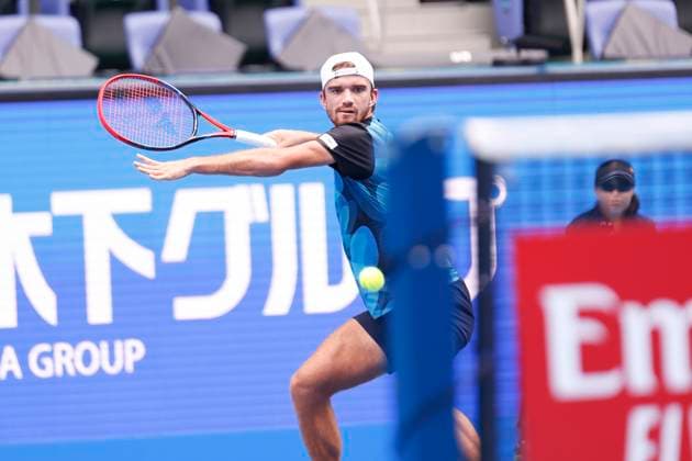 September 28, 2024, Tokyo, Japan: Tomas MACHAC (CZE) hits a return against Tommy PAUL (USA) during the Kinoshita Group Japan Open Tennis Championships 2024 at the Ariake Coloseum. This is the longest-running ATP, Tennis Herren Tour tournament in Asia, first held in 1972. The tournaments run from September 23 to October 1st. Tokyo Japan - ZUMAm191 20240928_aap_m191_027 Copyright: xRodrigoxReyesxMarinx