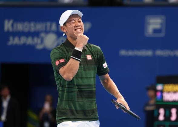 Kei Nishikori jubelt nach dem Sieg, Jubel, Freude, Emotion Kinoshita Group Japan Open Tennis Championships, Tokyo, Japan Copyright: xJuergenxHasenkopfx