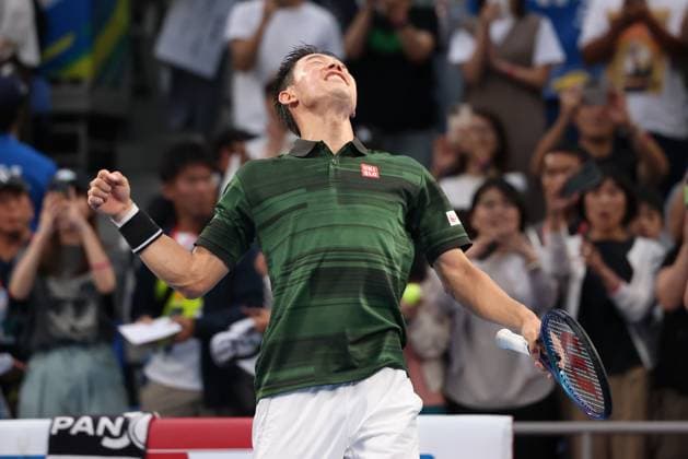 Kei Nishikori jubelt nach dem Sieg, Jubel, Freude, Emotion, Kinoshita Group Japan Open Tennis Championships, Tokyo, Japan Copyright: xJuergenxHasenkopfx