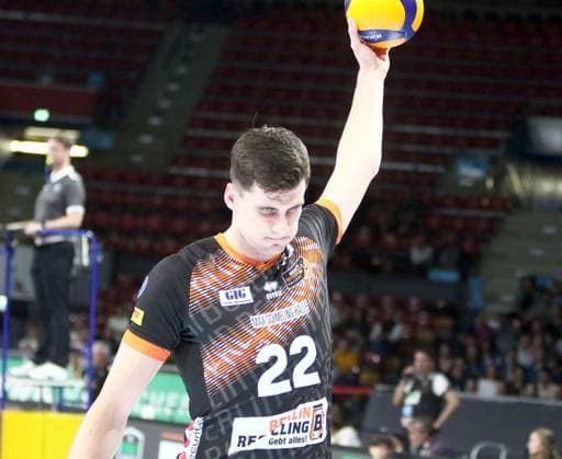Jake HANES (Berlin), He-Volleyballl, Bundesliga 2024 25; WWK Volleys Herrsching vs Berlin Recycling Volleys, 27.09.24; BMW Park, Muenchen, Copyright: WolfgangxFehrmann