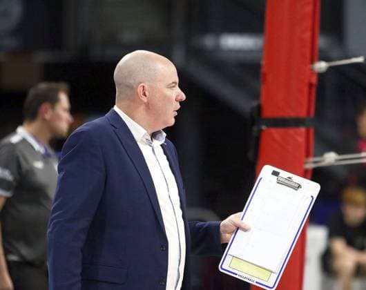 headcoach Gregory BANKS (Berlin), He-Volleyballl, Bundesliga 2024 25; WWK Volleys Herrsching vs Berlin Recycling Volleys, 27.09.24; BMW Park, Muenchen, Copyright: WolfgangxFehrmann