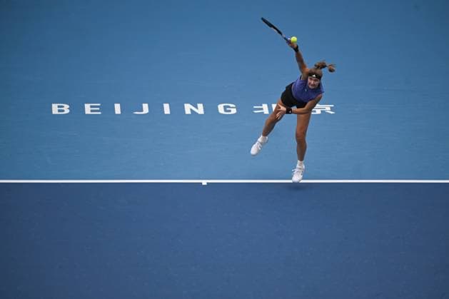 (240928) -- BEIJING, Sept. 28, 2024 -- Karolina Muchova of the Czech Republic serves during the women s singles second round match between Karolina Muchova of the Czech Republic and Yuan Yue of China at 2024 China Open tennis tournament in Beijing, capital of China, Sept. 28, 2024. ) (SP)CHINA-BEIJING-TENNIS-CHINA OPEN-WOMEN S SINGLES-SECOND ROUND (CN) ZhangxLong 