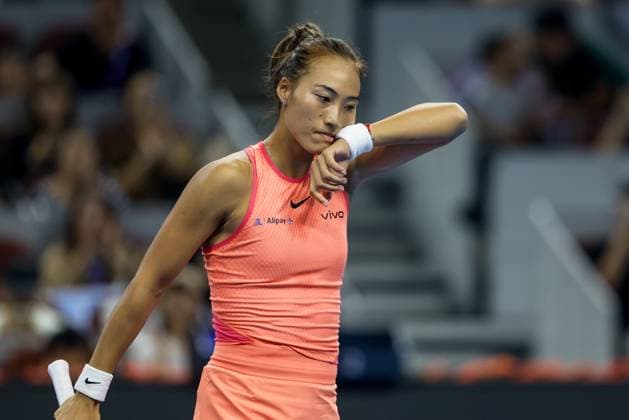 BEIJING, CHINA - SEPTEMBER 28: Zheng Qinwen of China reacts in the Women s Singles Round of 64 match against Kamilla Rakhimova of Russia on day six of 2024 China Open at National Tennis Center on September 28, 2024 in Beijing, China.  Copyright: xVCGx 111520736559