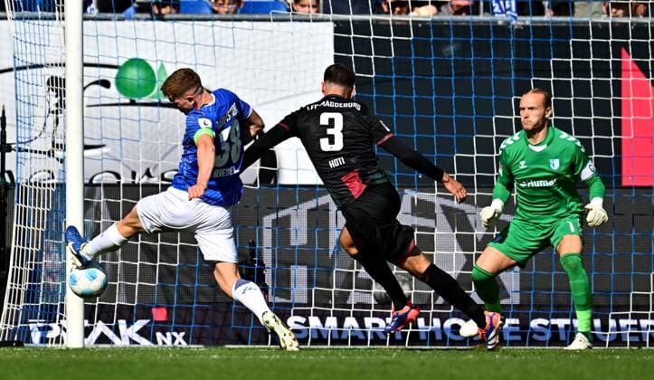28.09.2024, xfux, Fussball 2.Bundesliga, SV Darmstadt 98 - 1.FC Magdeburg, v.l. Clemens Riedel (SV Darmstadt 98), Andi Hoti (1.FC Magdeburg), Dominik Reimann (1.FC Magdeburg) (DFL DFB REGULATIONS PROHIBIT ANY USE OF PHOTOGRAPHS as IMAGE SEQUENCES and or QUASI-VIDEO. Eine Lizenzierung des Lichtbildwerkes an und oder durch den SV Darmstadt 1898 e.V. sowie Tochterunternehmen ist nicht gestattet. No release of or sale to SV Darmstadt 1898 e.V.)) Darmstadt