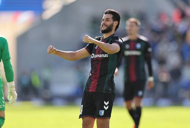 28.09.2024, xdcx, Fussball 2. Bundesliga, SV Darmstadt 98 - 1. FC Magdeburg, emonline, emspor, despor, v.l., Mohammed El Hankouri (1. FC Magdeburg) jubelnd bejubelt jubelt jubeln DFL DFB REGULATIONS PROHIBIT ANY USE OF PHOTOGRAPHS AS IMAGE SEQUENCES AND OR QUASI-VIDEO.